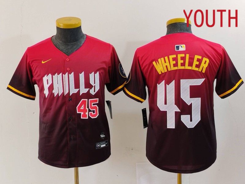 Youth Philadelphia Phillies #45 Wheeler Red City Edition 2024 Nike MLB Jersey style 2